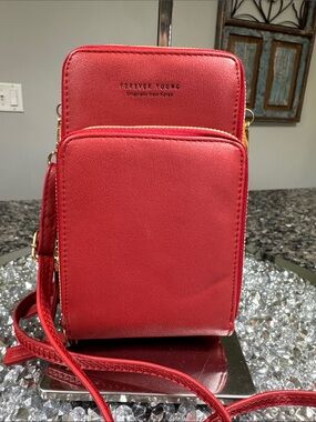 Forever Young padded Red Compact Crossbody Phone Bag EUC